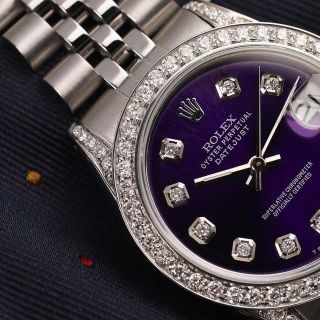 ĐỒNG HỒ NỮ CAO CẤP ROLET DATE JUST MÁY CƠ BẠC MẶT TÍM VIỀN ĐÁ