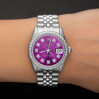 ĐỒNG HỒ NỮ CAO CẤP ROLET DATE JUST MÁY CƠ BẠC MẶT TÍM VIỀN ĐÁ