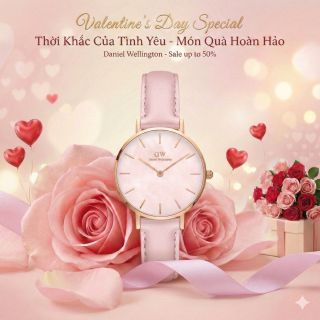 SET VALENTINE HỘP HOA HỒNG ĐỎ DANIEL W CAO CẤP DÂY DA PETITE VÀ CUFF