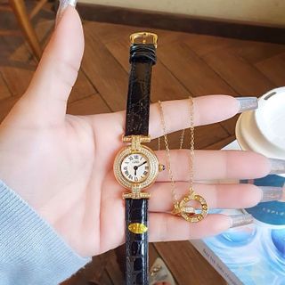 SET QUÀ VALENTINE ĐỒNG HỒ NỮ SIÊU CẤP CATIOR DÂY DA MẶT MINI VIỀN ĐÁ VÀNG TẶNG KÈM DÂY CHUYỀN