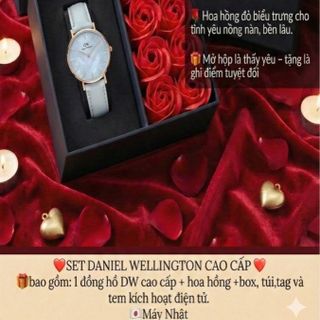 SET VALENTINE HỘP HOA HỒNG ĐỎ DANIEL W CAO CẤP DÂY DA PETITE VÀ CUFF