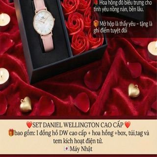 SET VALENTINE HỘP HOA HỒNG ĐỎ DANIEL W CAO CẤP DÂY DA PETITE VÀ CUFF