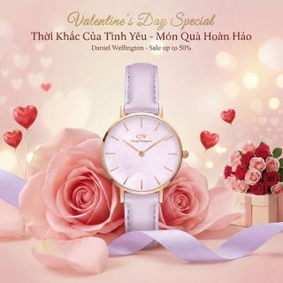 SET VALENTINE HỘP HOA HỒNG ĐỎ DANIEL W CAO CẤP DÂY DA PETITE VÀ CUFF