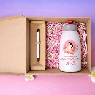 Combo Bình giữ nhiệt và viết in logo doanh nghiệp