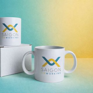 Ly sứ trắng in logo "Saigon Coworking"