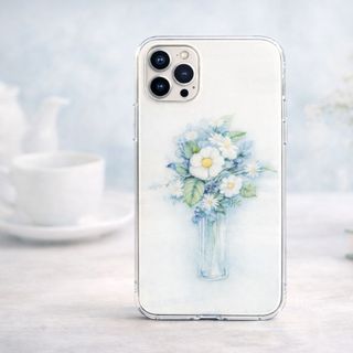 Ốp lưng iPhone hoa trắng xanh bình thủy tinh Clear Case