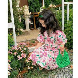 Váy hoa bé gái 100% lụa mango cao cấp, mềm mại, Đầm kiểu bé gái tay ngắn dáng xòe,lưng chun - VAY3