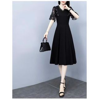 Váy trung niên dự tiệc sang trọng cho mẹ bigsize, thiết kế dáng xòe che khuyết điểm tốt, châst liệu lụa mango - K03