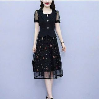 Đầm dự tiệc thiết kế dáng xoè dự tiệc chất liệu umi co giãn phối voan, mềm mại, sang trong,thanh lịch N33