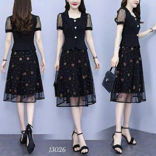 Đầm dự tiệc thiết kế dáng xoè dự tiệc chất liệu umi co giãn phối voan, mềm mại, sang trong,thanh lịch N33