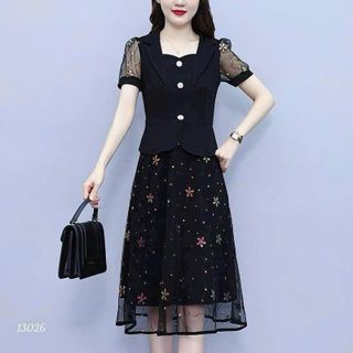 Đầm dự tiệc thiết kế dáng xoè dự tiệc chất liệu umi co giãn phối voan, mềm mại, sang trong,thanh lịch N33