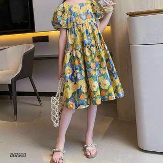 Váy hoa bé gái mùa hè 100% lụa mango cao cấp, mềm mại, Đầm kiểu bé gái tay ngắn dáng xòe - VAY1