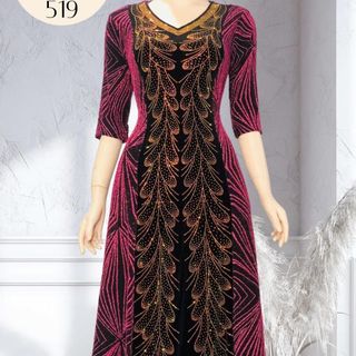 Đầm maxi dạ hội trung niên chất nhũ kim sa co giãn cực tốt cho mẹ dự tiệc sang trọng bigsize 80KG M519 Nữ Dress Women Nhung