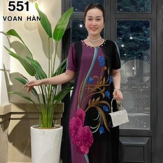 Váy đầm trung niên cho mẹ sang trọng bigsize cao cấp dự tiệc, đầm dáng suông che khuyết điểm, BIGSIZE DƯỚI 75KG M551