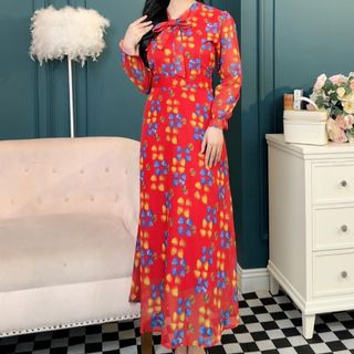 Đầm maxi dự tiệc cho mẹ phong cách hàn Quốc bigsize, chất voan cao cấp, dáng xòe sang trọng đẹp N07