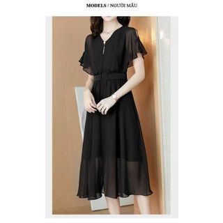 Váy trung niên dự tiệc sang trọng cho mẹ bigsize, thiết kế dáng xòe che khuyết điểm tốt - L220