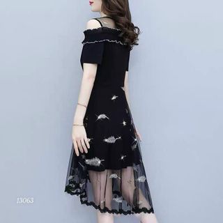 Đầm dự tiệc thiết kế dáng xoè dự tiệc chất liệu umi co giãn phối voan, mềm mại, sang trong,thanh lịch N09