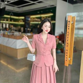 Đầm dự tiệc (Set Áo + Chân váy) thiết kế dáng xoè dự tiệc chất liệu cotton lạnh, tà váy xếp li, mềm mại, sang trong,thanh lịch N11