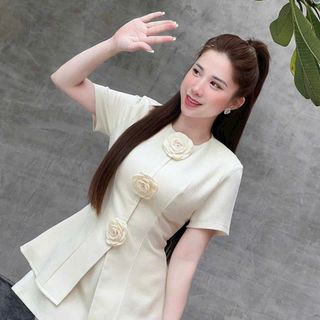 Set áo tay ngắn+ quần đùi tây, chất liệu linen gân mềm mại, dày dặn, set công sở thanh lịch, sang trọng A05