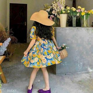 Đầm Công Chúa Hoa Phong Cách Hàn Quốc Thời Trang Mùa Hè Cho Bé Gái, đính bèo tay lạ mắt,chất liệu Lụa hàn mềm mại - VAY2