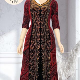 Đầm dạ hội trung niên dự tiệc sang trọng vải kim tuyến nhũ kim sa phối Nhung - đính đá tinh tế, tặng mẹ co giãn bigsize 80kg DN17 Nữ Dress