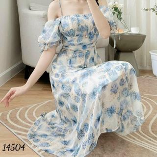 Đầm voan hoa cao cấp phong cách công sở thanh lịch, dự tiệc sang trọng A16