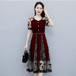 Váy trung niên cho mẹ sang trọng bigsize cao cấp dự tiệc thiết kế dáng xòe HN16 ĐỎ