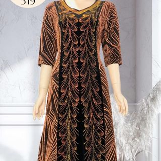 Đầm dạ hội trung niên dự tiệc sang trọng vải kim tuyến nhũ kim sa phối Nhung - đính đá tinh tế, tặng mẹ co giãn bigsize 80kg DN17 Nữ Dress