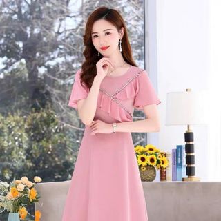 Váy trung niên WOBE cho mẹ sang trọng bigsize cao cấp dự tiệc thiết kế dáng xòe HN23