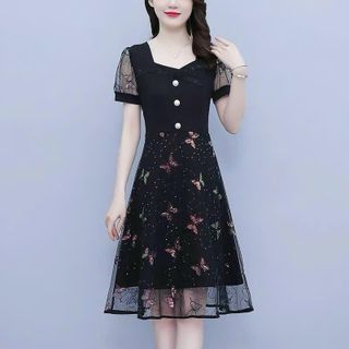 Đầm trung niên cho mẹ bigsize cao cấp dự tiệc sang trọng thiết kế dáng xoè đẹp HN14 Nữ