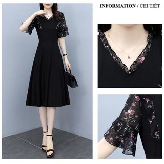 Đầm trung niên sang trọng cho mẹ bigsize phong cách Hàn Quốc thiết kế dáng xòe đẹp cao cấp dự tiệc -K03 Nữ Dress