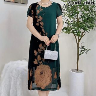 ĐẦM TRUNG NIÊN DỰ TIỆC, CHẤT VOAN DÁNG SUÔNG CHE KHUYẾT ĐIỂM TỐT FREESIZE DƯỚI 75KG Nữ Women