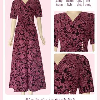 Đầm dạ hội trung niên dự tiệc sang trọng vải kim tuyến nhũ kim sa tặng mẹ co giãn bigsize 80kg DN04