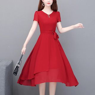 Đầm trung niên cho mẹ bigsize cao cấp dự tiệc sang trọng thiết kế dáng xoè đẹp HN13 ĐỎ Nữ Dress
