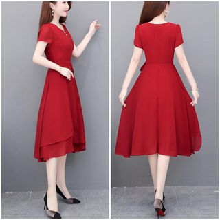Đầm trung niên cho mẹ bigsize cao cấp dự tiệc sang trọng thiết kế dáng xoè đẹp HN13 ĐỎ Nữ Dress