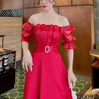 Đầm dự tiệc sang trọng, chất liệu poly 2 da cao cấp Nữ Voan