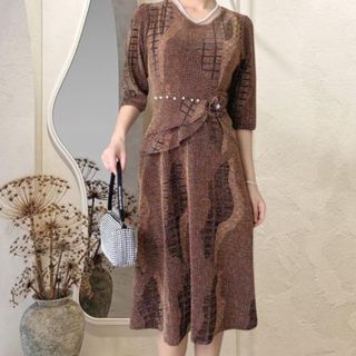 Đầm dạ hội trung niên dự tiệc sang trọng vải nhũ kim sa tặng mẹ co giãn bigsize FREESIZE TỪ 50kg đến 80kg DN21