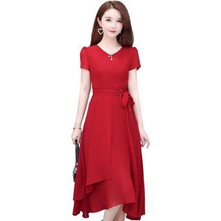 Đầm trung niên cho mẹ bigsize cao cấp dự tiệc sang trọng thiết kế dáng xoè đẹp HN13 ĐỎ Nữ Dress