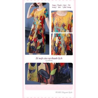 Đầm trung niên cho mẹ bigsize cao cấp dự tiệc thiết kế dáng suông đẹp sang trọng P14 Nữ Voan