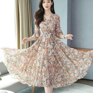 Váy trung niên cho mẹ sang trọng bigsize cao cấp dự tiệc thiết kế dáng xòe lụa hoa HN24 Voan Nữ