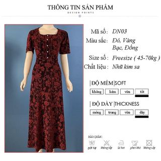 Đầm dạ hội dự tiệc trung niên sang trọng vải nhũ kim sa tặng mẹ co giãn tốt bigsize 80kg DN03