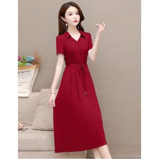 Váy trung niên cho mẹ bigsize cao cấp sang trọng dự tiệc thiết kế dáng suông phong cách Hàn Quốc HN03 ĐỎ