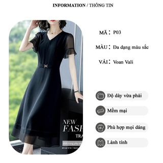 Đầm trung niên sang trọng cho mẹ bigsize thiết kế phong cách Hàn Quốc dáng xòe đẹp cao cấp dự tiệc - P03 Nữ Voan