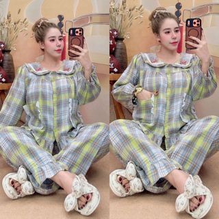 Đồ bộ dài baby nơ caro , Nhận sản xuất từ 300bo/kieu