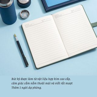 Bộ quà tặng sổ tay bìa da hai lớp KA86, bút ký, hộp quà 23x23 cm