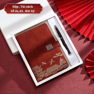 Bộ quà tặng Sổ Tay và Bút ký họa tiết Á Đông sang trọng - Hộp quà có túi đựng
