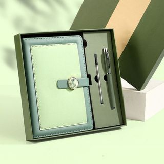 Bộ quà tặng sổ tay bìa da hai lớp KA86, bút ký, hộp quà 23x23 cm