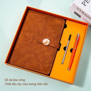 Set quà tặng gồm sổ tay A79 màu loang, bút ký hộp kèm túi đựng