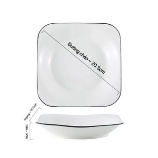 Đĩa Sứ Vuông Sọc Trắng Viền Đen ( THÙNG 60C )