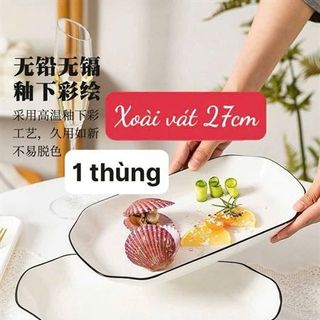 Đĩa Xoài Vát 27cm Sọc Trắng Viền Đen ( THÙNG 40C )